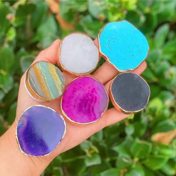 Golden Edge Natural Stone Phone Grip Green Druzy - Picture 2 of 6